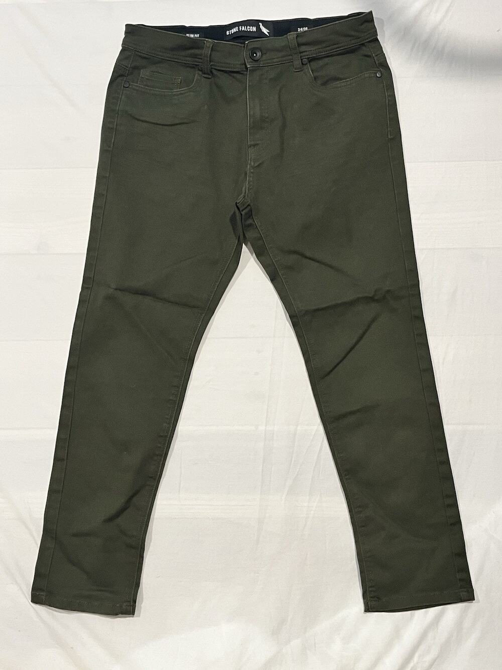 Stone Falcon Slim Fit Chino Pants Mens 34x30 Green Flat Front 5 Pocket
